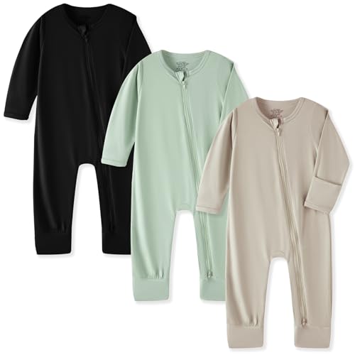 Image of Rayon from Bamboo Baby Pajamas, Baby Sleeper with Mitten Cuffs and 2 Way Zipper, Rompers for Baby Boy Girls 0-24 Months