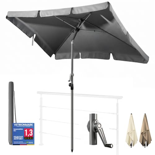 4smile Sonnenschirm Balkon mit Kurbel Sonnenschirm rechteckig 200x125 cm Sonnenschutz Balkon mit UPF 50+ Balkonschirm mit Schutzhülle knickbar und höhenverstellbar Anthrazit