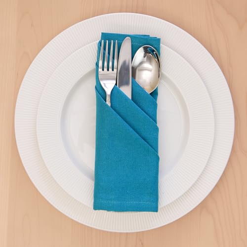 Image of Encasa XO Cotton Napkins for Dining Table | Set of 6, Size 43x43 cm | Machine Washable Reusable Table Napkin, Soft & Absorbent, Elegant Table Decor for Kitchen, Hotels, Party - Azul Blue