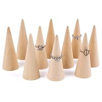 AUEAR, 10 Pack Wooden Cone Wood Ring Display Holder Finger Jewelry Stand DIY