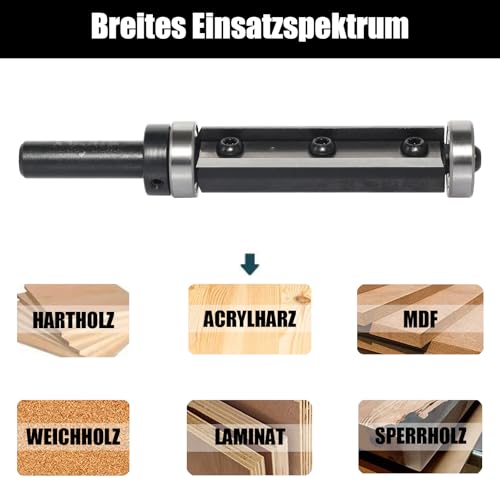 AKYLIN Wendeplatten Bündigfräser 8mm Schaft，Bündigfräser Oberfräse mit Austauschbare Hartmetall Klinge Kugellager Holzfräser für Kantenbearbeitung