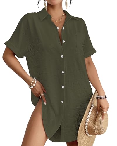 Image of Bsubseach Women Swimsuit Coverup Shirt Dress Button Down Bathing Suit Cover Up Beach Vacation Outfits