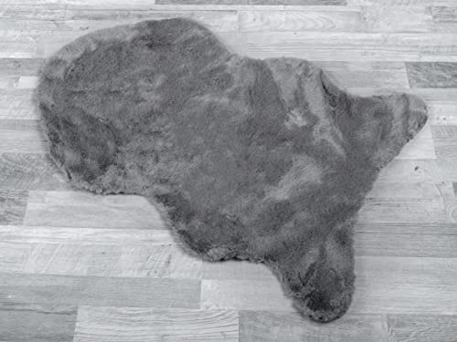 Schaffell-Imitat Vorleger, Lammfell Teppich, Kunstfell, flauschiger Schaffell Vorleger, Bettvorlerger, kleiner Teppich ca. 60x90cm Lonhair, Fell-Optik- KEIN ECHTFELL (Grau)