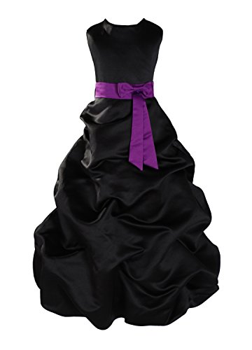 Robe de satin noir et violet Cinda pour demoiselle d'honneur 7-8 ans