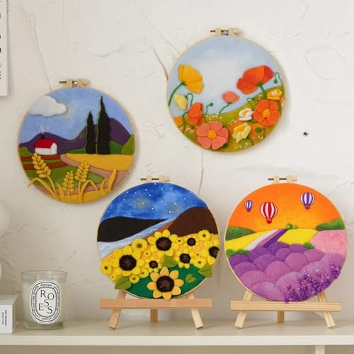 Image of Wonafa DIY Wool Needle Felt Starter Kit, Beginner Needle Felt Kit with Wool Felt Bag, Felts Needles, Photo Frame, Foam Mat, Felts Cloth and Instructions for Home Decor, Art Crafts (K4)