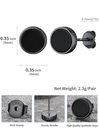 U7 925 Sterling Silver Black Onyx Stud Earrings with Viking Rune Cubic Zirconia Earrings for Men Women4