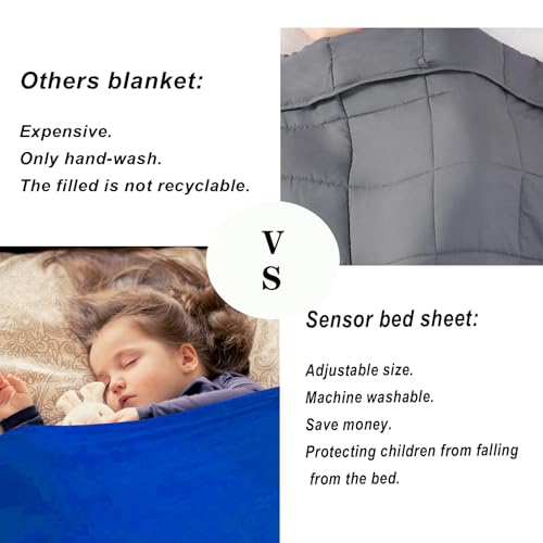 Image of Ntomtuex Sensory Bed Sheet for Compression Reduced Pressure Weighted Blanket to Keep Nice Sleeping Comfortable with Light Breathable Polyester, Blue, 54 inchx60 inch