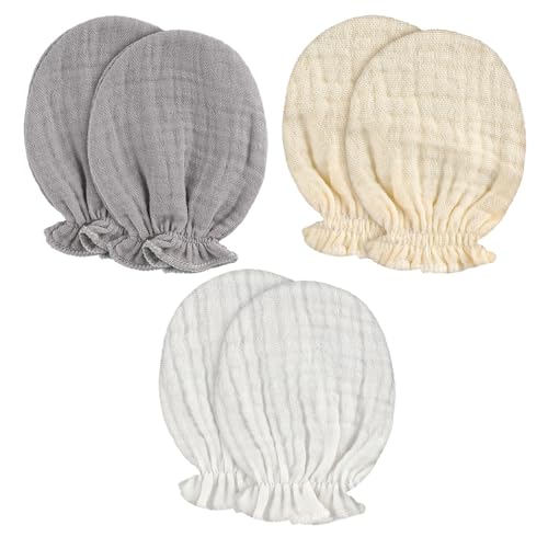 FNANJWQ Muslin Baby Mittens Newborn Baby Muslin Mittens, 100% Cotton 0-6 Months No Scratch Elastic Wrist Soft Breathable Gloves for Boys and Girls