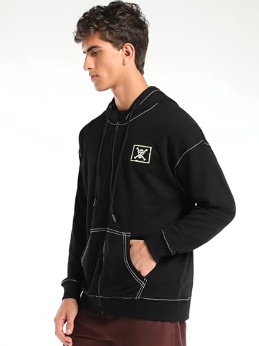 Image of Bewakoof Official One Piece Merchandise Straw Hat Pirates Men's Applique Oversized Fit Full Sleeve Terry Hoodies