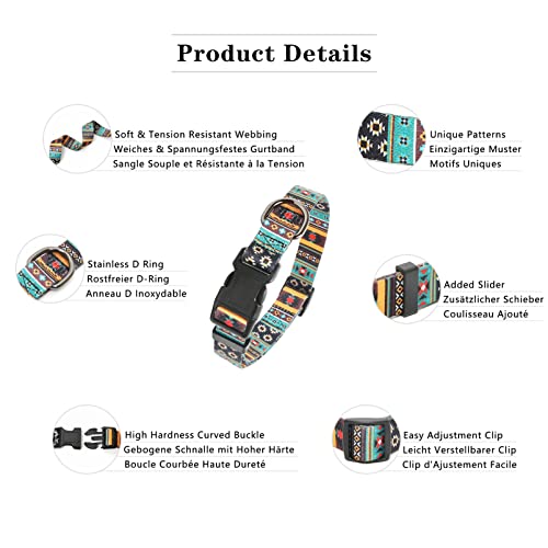 HEELE Hundehalsband, Hunde Halsband für Welpen Kleine Mittlere Große Hunde, Gemustertes Hundehalsbänder Verstellbares, Komfort, Robustem HundeHalsband, Bohemian Cyan, L