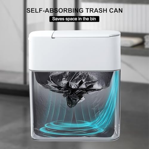 Image of MOPUP Bathroom Trash Can, Automatic Bagging Garbage Can, 3.5 Gallon Slim Smart Small Plastic Trash Bin, Narrow Motion Sensor Trash Can for Bedroom, Office White