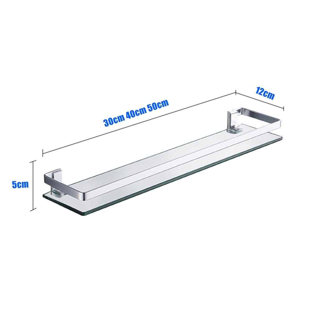 Scaffali da bagno squisiti Scaffale da bagno in vetro temperato per doccia, Scaffale portaoggetti in alluminio, Rettangolare 30 40 50 cm Scaffale da parete a spruzzo con sabbia argento a 1 livello Sca