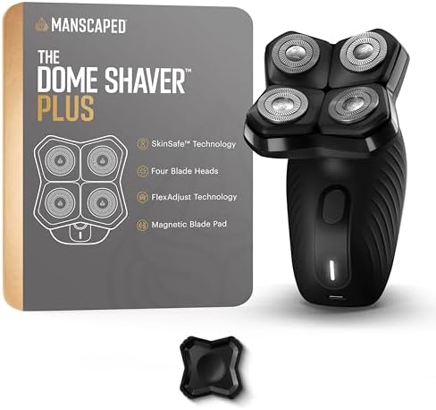 MANSCAPED® The Dome Shaver™ Plus Men’s Head Shaver – Four Double-Track Rotary Blades with SkinSafe® & FlexAdjust Technology, Waterproof, USB-C Charging, Magnetic Detachable Blade Pad, Travel Lock