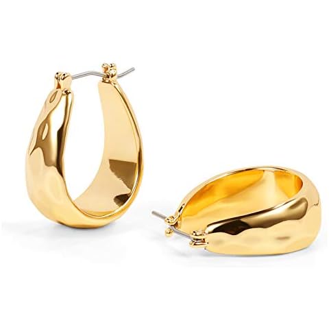 LILIE&WHITE Hammered Gold Chunky Hoop Earrings For Women Teardrop Shape Gold Thick Hoops Earrings Cute Hoop Earrings Cover