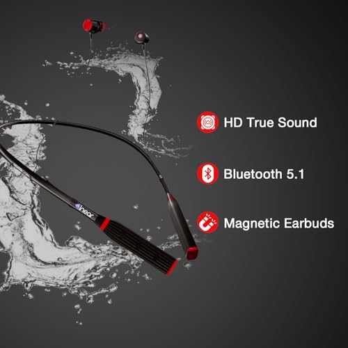 Image of inear MJ-Beat Bluetooth Wireless Neckband Earphones with Mic - Active Noise Cancellation, 24-Hour Music Playback, Type-C Fast Charging, Magnetic Earbuds, Lightweight Design, HD Sound | Red