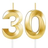 30th Birthday Candles for Cake,Gold Number Candles for Happy Birthday Cake Toppers,Birthday Decorations for Her Him Party Anniversary Wedding