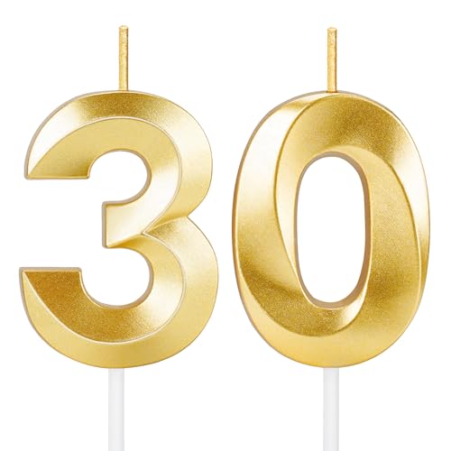 ROYOROYI 30th Birthday Decorations Gold Number 30 Candles for Cake