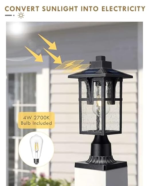 HWH Solar Post Lights Outdoor Lamp Post Light Fixture 2700K Black Finish 5HX62P-SL BK