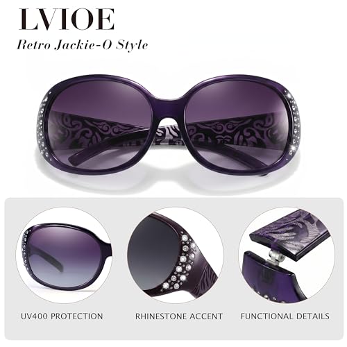 Image of LVIOE Polarized Sunglasses for Women Rhinestone Design Wrap Around Shades