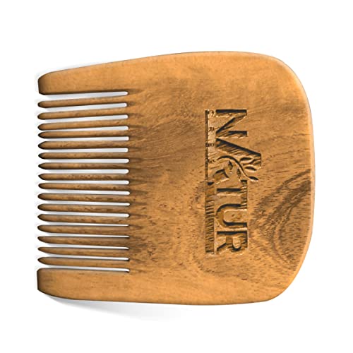 NaturCrest Peine de barba en forma de U fabricado con madera de neem | Para una barba saludable y elegante | Peine de bolsillo para barba y moch | Fabricado en la India