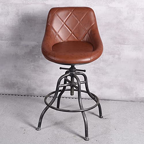 Fubiruo Industrial Pu Round Bar Stool With Back Rest Metal Counter Height Adjustable Swivel Pub Chair Home Kitchen Bar Stools With Footrest 22.45-27.2 Inch Silver #TOP7