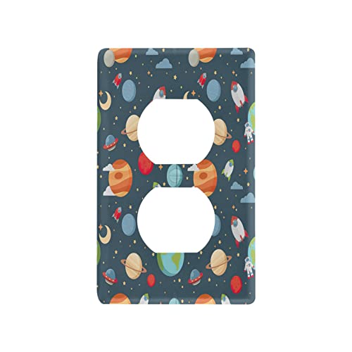 Seamless Children Cartoon Space Pattern Rockets Duplex Outlets Light Switch Cover Decorative Wall Plate for Home Switch 4.53x2.76in