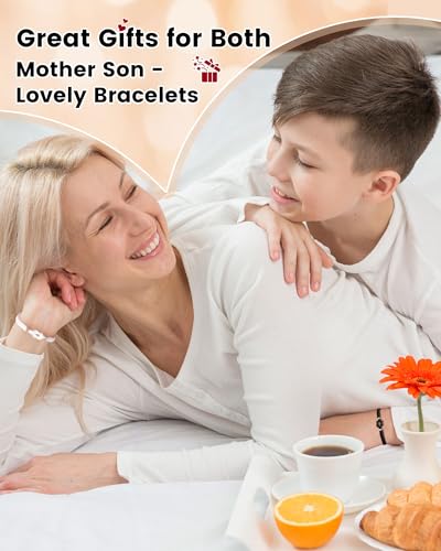 Image of YELUWA 2 Pcs Mother Daughter /Son Bracelets, Mothers Day Gifts, Back to School Gift, First Day of School Gifts, Lovely Charm Bracelets Set Mommy and Me Jewelry with Gift Box Wish Card