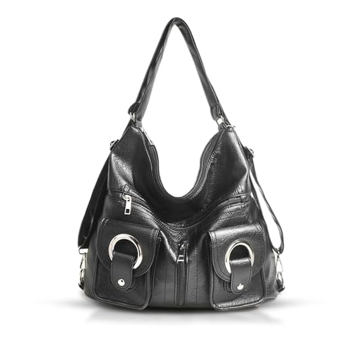 Bolso bandolera convertible para mujer de cuero negro miniatura 1
