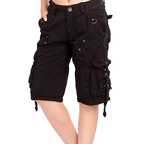 Daytwork Damen Freizeit Cargo Shorts - Frauen Straight Baumwolle Cycling Camping Kampfhose Multi Taschen Kurze Hose Cover
