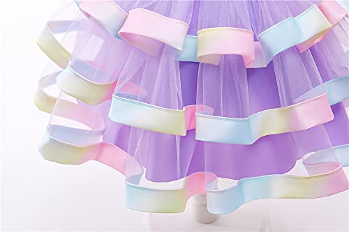 6M-6T Toddler Baby Girls Colorful Floral Tutu Gown Dress Party Evening Wedding Christmas Dance Dresses With Headwear Purple 90 #TOP6