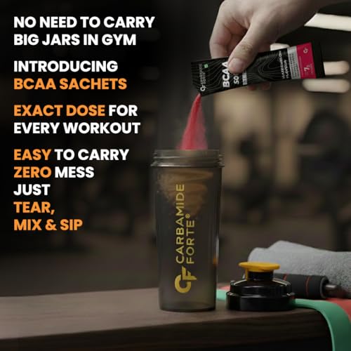 Carbamide Forte BCAA Powder 5000mg 28 Sachets | BCAA Supplements For Women & Men | BCAA Pre Workout & Intra Workout Supplement 7g Serving with Ideal 2:1:1 Ratio | 4 Flavors - Pack Of 28 BCAA Sachets