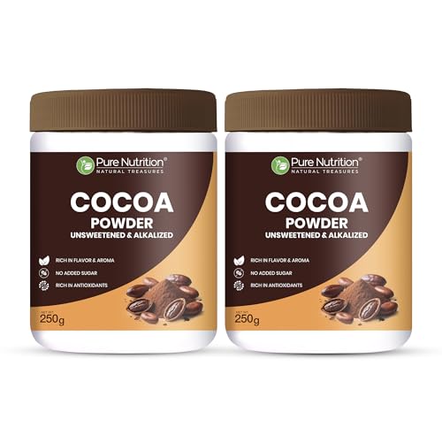 Image of Pure Nutrition Cocoa Powder Without Sugar | Cacao Powder Unsweetend | Coco Powders | Cocoa Powder for Cake, Beverages & Desserts |100% Plant Based & Alkalized | Rich Flavor & Aroma | No Added Sugar - 500g (250x2)