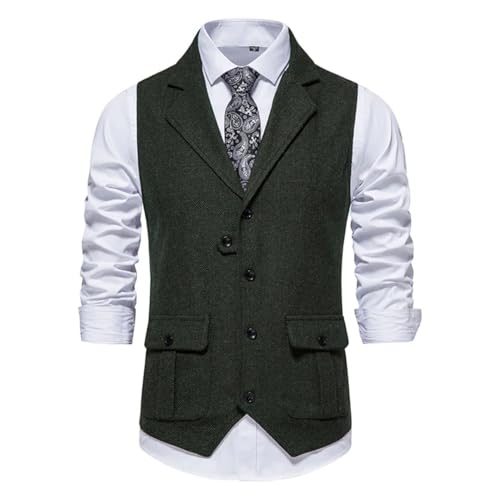Men’S Herringbone Turndown Collar Vest Single Breasted Slim Fit Cotton Blend Business Casual Sleeveless Blazer4