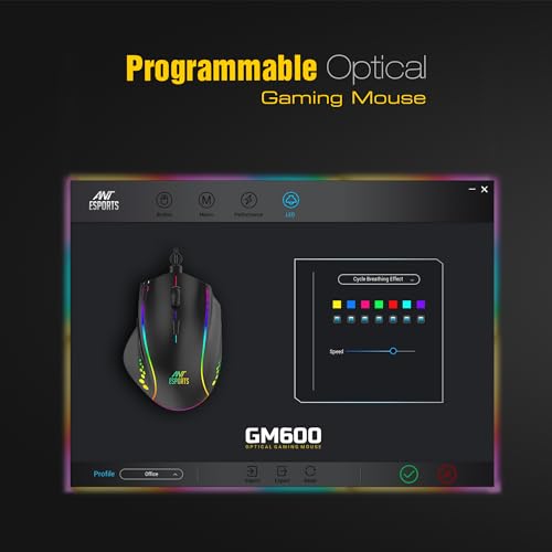 Image of Ant Esports GM600 RGB Wired Gaming Mouse 7200 DPI Optical Sensor 6 Adjustable DPI Levels 7 Programmable Buttons HUANO 50M Click Switches 14 RGB Modes Ergonomic USB Mouse for PC Laptop Gaming & Office