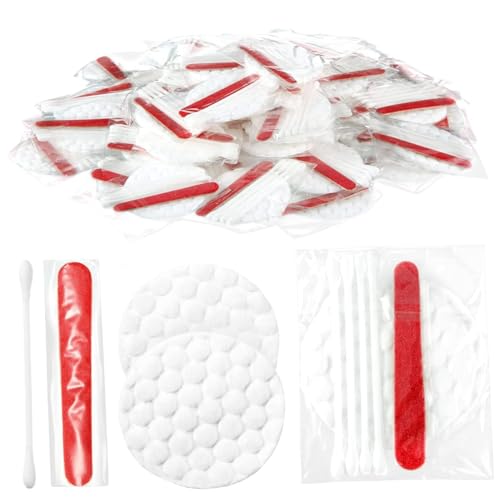 100Pcs Hotel Vanity Set, Individually Wrapped Hotel Amenities Bulk, Disposable Hygiene Kit with Cotton Pads, Cotton Swabs, Nail File for Hotels Makeup Toiletries, Travel Cleaning Kit for Hotels
