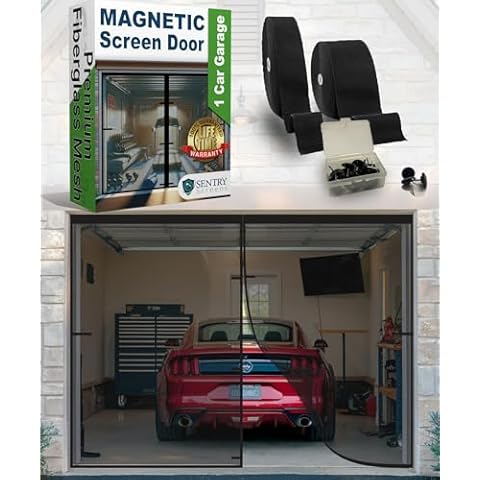 Magnetic Garage Door Screen 1 Car – 8’h x 9’w Ultra-Durable 60g Fiberglass Mesh – Strong High-Energy Magnets – Weighted Bottom – Full-Frame Adhesive Tape – by Sentry Screens Cover