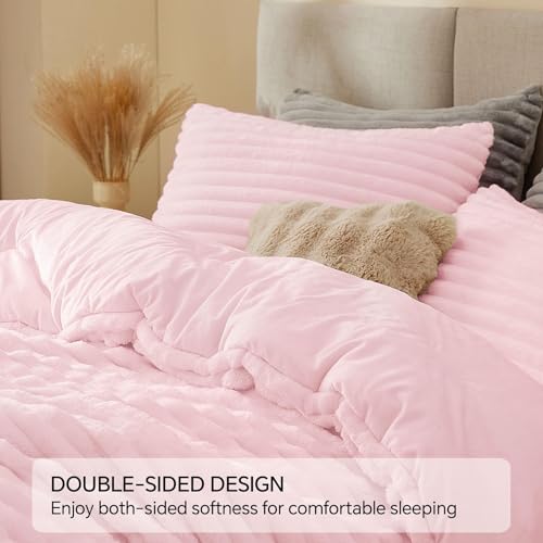 Image of BEDELITE Fleece Full Comforter Set -Super Soft & Warm Fluffy Cherry Blossom Bedding, Luxury Fuzzy Heavy Bed Set for All Season with 2 Pillow Cases