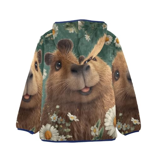 Cute Brown Animal Flowers Toddler Fleece Jacket Girl Boys Hooded Fleece Jacket Coat Warm Outwear Zip-up 3-10T2