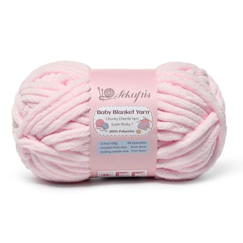 Image of 3.5 oz /49.2 yds Chunky Chenille Yarn for Crocheting, #7 Super Bulky Baby Blanket Yarn for Crocheting Soft, Fluffy Velvet Yarn for Knitting, Amigurumi Crochet Yarn for Crafts (Light Pink)