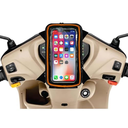 Image of Universal Mobile Holder /Stand /Mount Pouch for All Scooters Scooty Activa Adjustable Buckle Strap | Shockproof Design Universal Mobile Holder for All Smartphones (Orange)