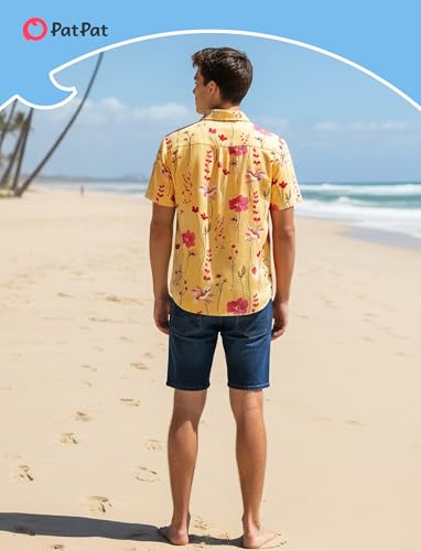 Image of PATPAT Couples Matching Outfits Hawaiian Women Dresses & Men Shirts | Matching Cruise Outfits for Couples, Beach Vacation Outfits, Spaghetti Strap Midi Sundress, Men Boho Tropical Print Shirt