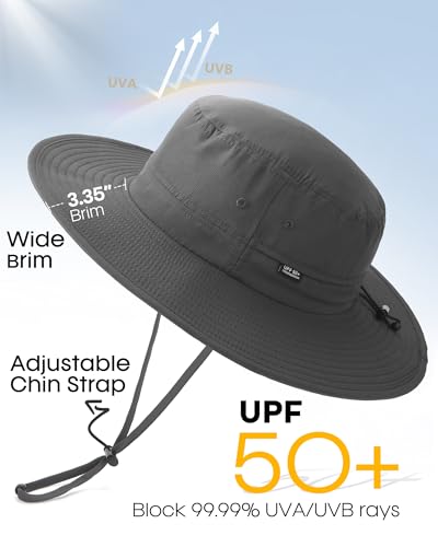 FURTALK Sonnenhut für Herren Damen Packable breiter Krempe Sommer UV-Schutz Angelhut UPF 50+ Einstellbare Kinnriemen Eimer Hut Outdoor