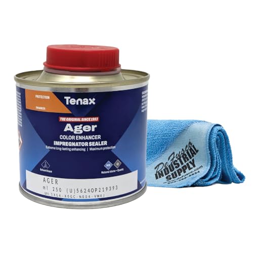 Tenax AGER Color Enhancing Granite Sealer Marble Sealer & Stone Sealer - 1/4 Liter - 16x16 Microfiber Cloth - Bundle - 2 Items
