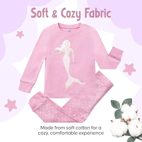 2 Piece Tag Free Mermaid Pjs for Girls - 100% Cotton Pajamas Set - Kids Summer Pajama - Girl Sleepwear (12M-8Y)2