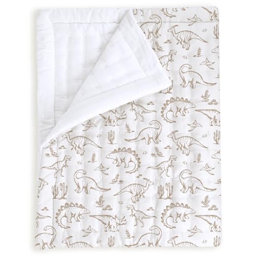 Image of MakeMake Organics Organic Toddler Comforter GOTS Certified Organic Kids Blanket Cotton Infill Tufted - Reversible Ultra Soft Breathable Boys Girls (44 inchx60 inch, Dino Dreams)