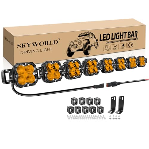 SKYWORLD Barra de luz led, 52 pulgadas 133 cm 240W 20000LM largo alcance barra luminosas led para off road todoterreno camión coche ATV 4x4, 3000K Ámbar impermeable faros antiniebla