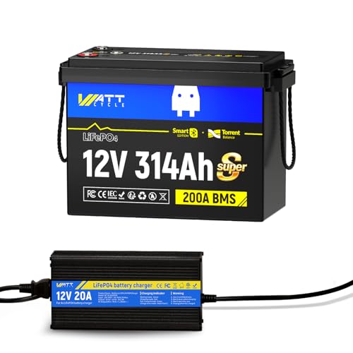 Image of WattCycle 12V 314Ah Mini LiFePO4 Lithium Battery with Bluetooth, 4.01kWh Super Mini Batterys, 200A BMS, 3A Active Balancer, 4-in-1 Smart Switch & DIY Serviceable, 6000+ Deep Cycles for RV, Off-Grid