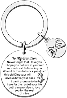 SDOFY Grandson Gifts Grandson Birthday Gifts Grandson Dinosaur Keyring Encouraging Graduation Present Inspirational Christmas Gifts for Grandson