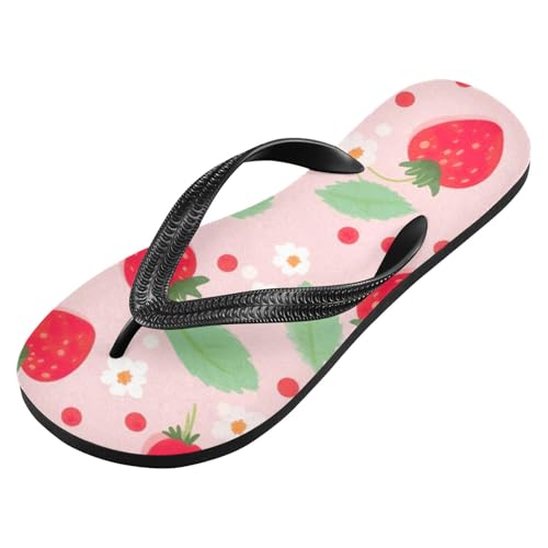 Mens Flip Flops Strawberry White FlowerSandal Flip Flops for Women Summer Beach Slipper 214B2710