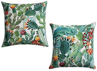 Amazon Brand - UMI Tropical - Tropic Bloom 100% Cotton Pack of Two Cushion Covers 45 cm by 45 cm
